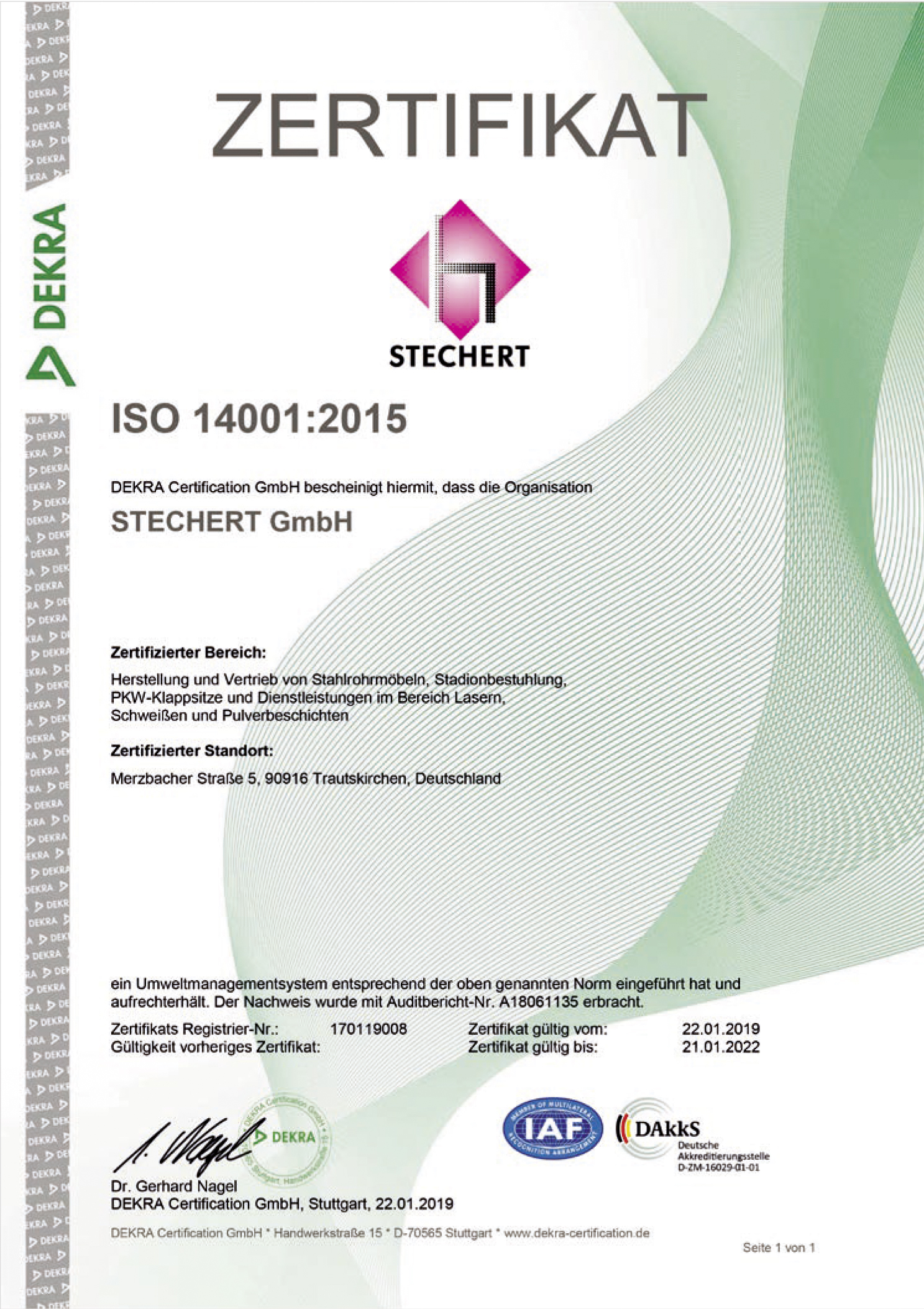 DEKRA Zertifikat ISO 14001
